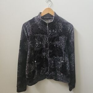 Jane Ashley Petite Paisley Velvet Zip Jacket Dark Purple Cotton Blend PL